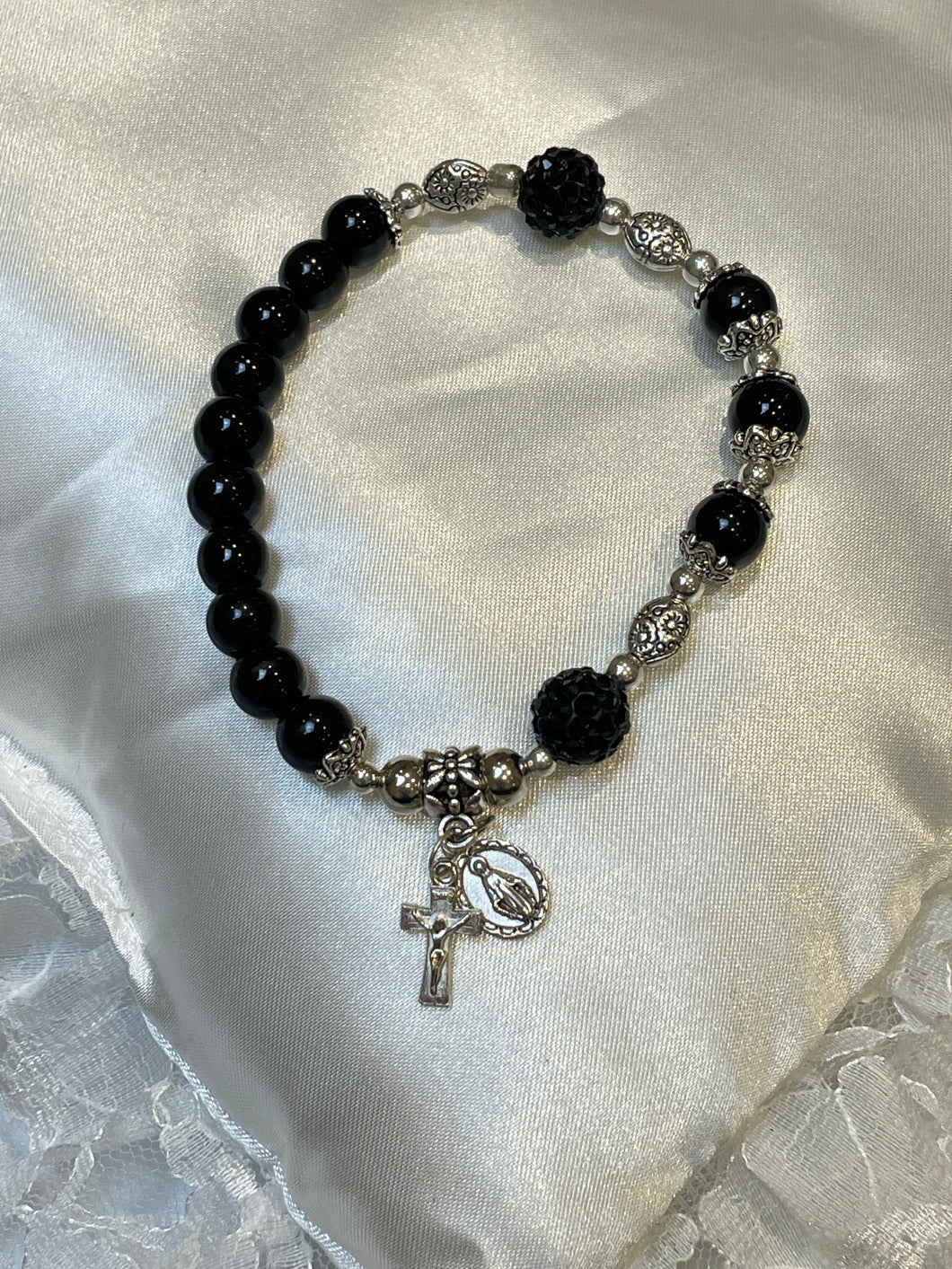 Black Rosary Bracelet with Charms