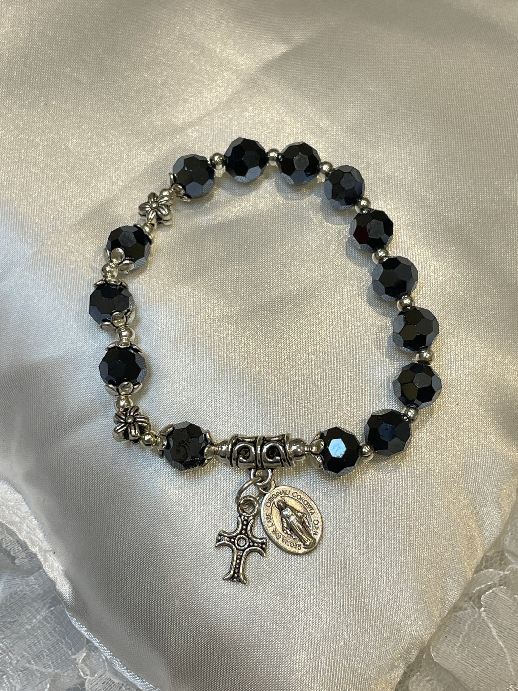 Black Rosary Bracelet with Charms