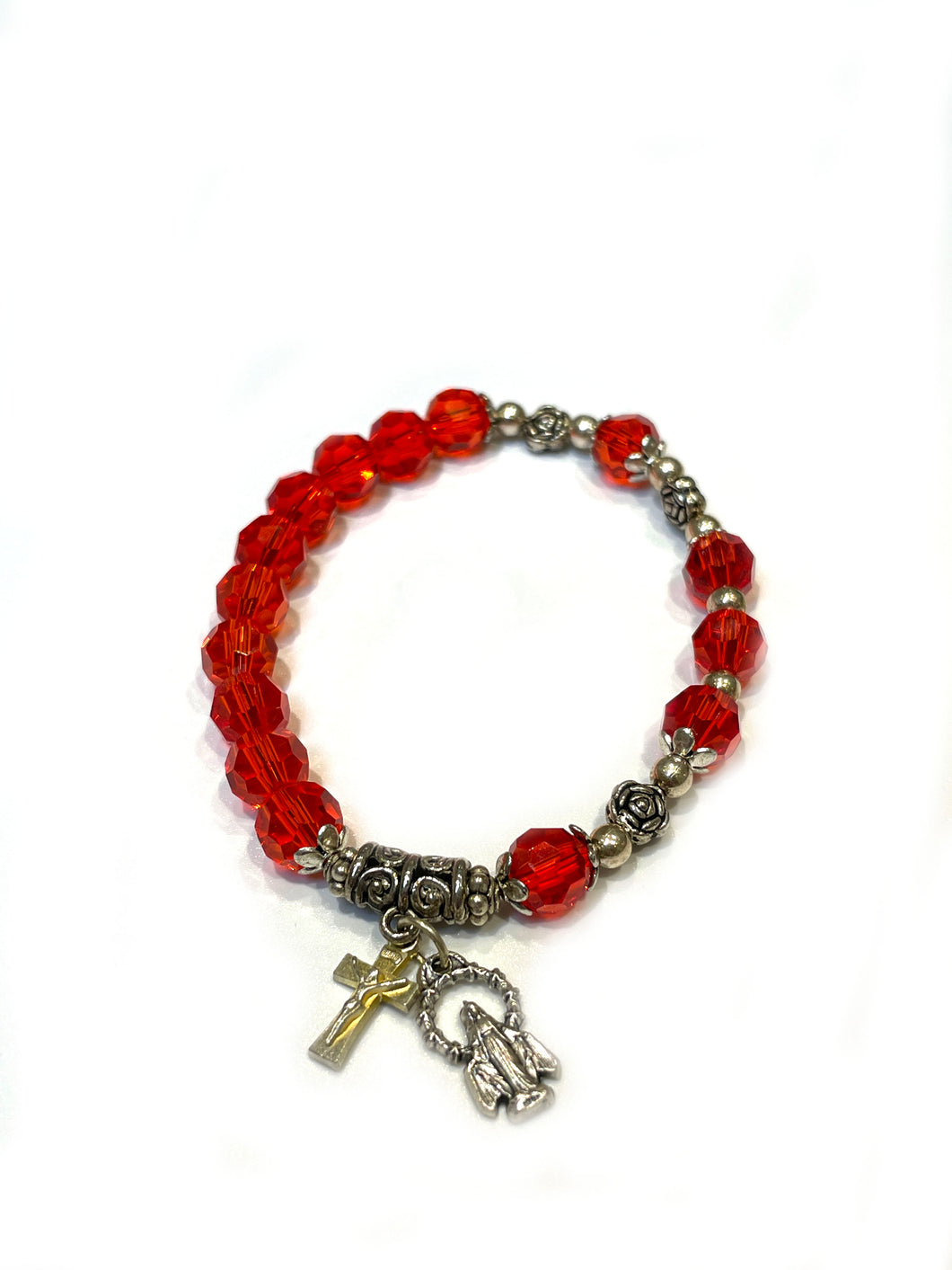 Red Rosary Bracelet With Charms